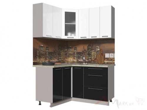 Угловая кухня Интерлиния Мила Пластик 1,2x1,5 в цвете черный / белый