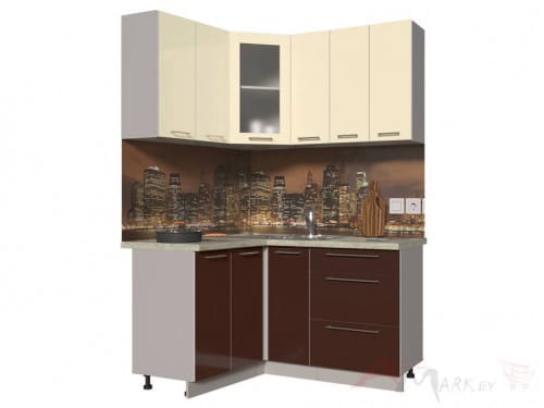 Угловая кухня Интерлиния Мила Пластик 1,2x1,5 в цвете шоколад / ваниль