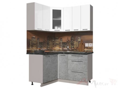 Угловая кухня Интерлиния Мила Пластик 1,2x1,5 в цвете мрамор / белый