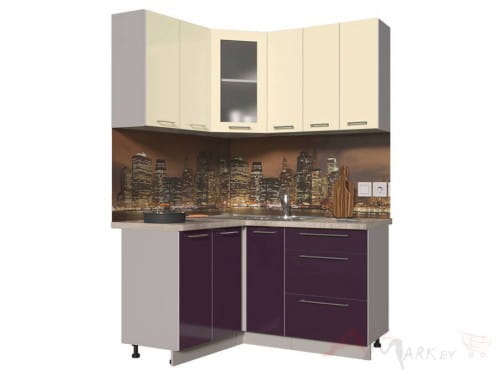 Угловая кухня Интерлиния Мила Пластик 1,2x1,5 в цвете слива / ваниль