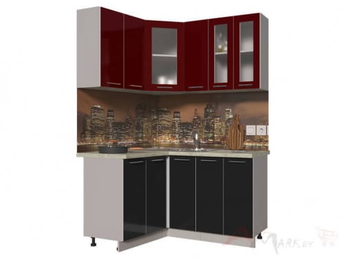 Угловая кухня Интерлиния Мила Пластик 1,2x1,5А в цвете черный / бордовый