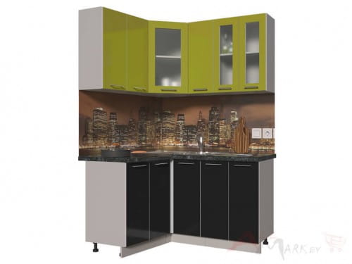 Угловая кухня Интерлиния Мила Пластик 1,2x1,5А в цвете черный / олива