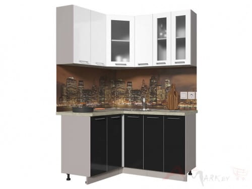 Угловая кухня Интерлиния Мила Пластик 1,2x1,5А в цвете черный / белый