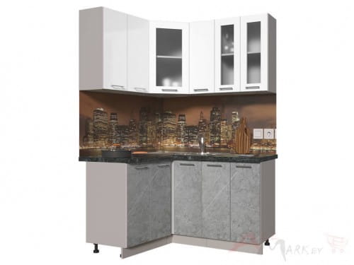 Угловая кухня Интерлиния Мила Пластик 1,2x1,5А в цвете мрамор / белый