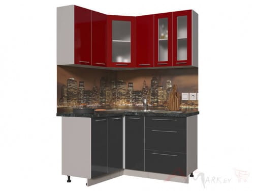Угловая кухня Интерлиния Мила Пластик 1,2x1,5Б в цвете антрацит / красный