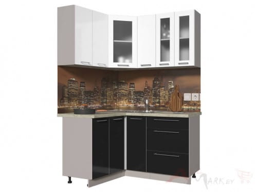 Угловая кухня Интерлиния Мила Пластик 1,2x1,5Б в цвете черный / белый