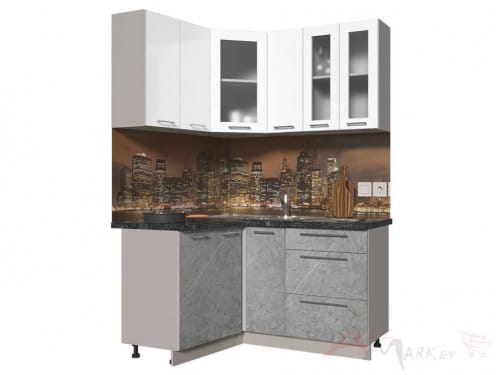 Угловая кухня Интерлиния Мила Пластик 1,2x1,5Б в цвете мрамор / белый