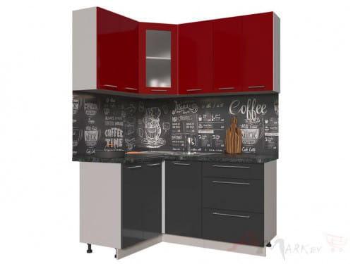 Угловая кухня Интерлиния Мила Пластик 1,2x1,6 в цвете антрацит / красный