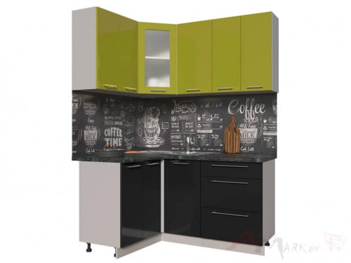 Угловая кухня Интерлиния Мила Пластик 1,2x1,6 в цвете черный / олива