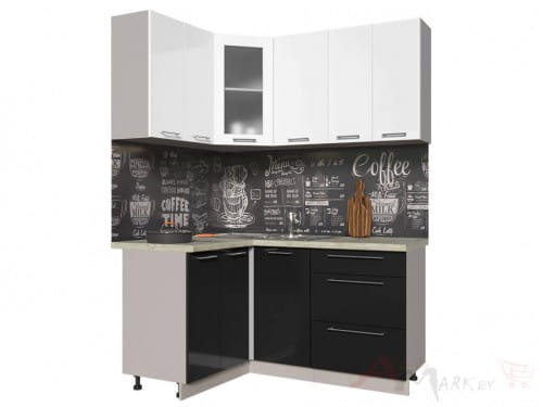 Угловая кухня Интерлиния Мила Пластик 1,2x1,6 в цвете черный / белый