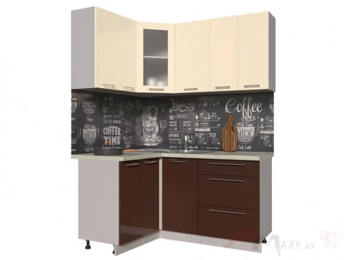 Угловая кухня Интерлиния Мила Пластик 1,2x1,6 в цвете шоколад / ваниль
