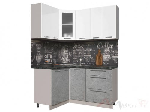 Угловая кухня Интерлиния Мила Пластик 1,2x1,6 в цвете мрамор / белый