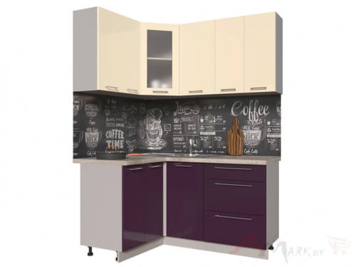 Угловая кухня Интерлиния Мила Пластик 1,2x1,6 в цвете слива / ваниль