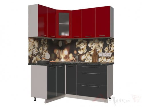 Угловая кухня Интерлиния Мила Пластик 1,2x1,7 в цвете антрацит / красный