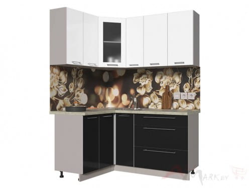 Угловая кухня Интерлиния Мила Пластик 1,2x1,7 в цвете черный / белый