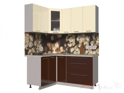 Угловая кухня Интерлиния Мила Пластик 1,2x1,7 в цвете шоколад / ваниль
