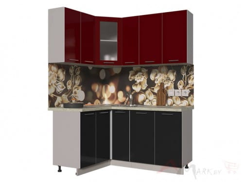 Угловая кухня Интерлиния Мила Пластик 1,2x1,7А в цвете черный / бордовый