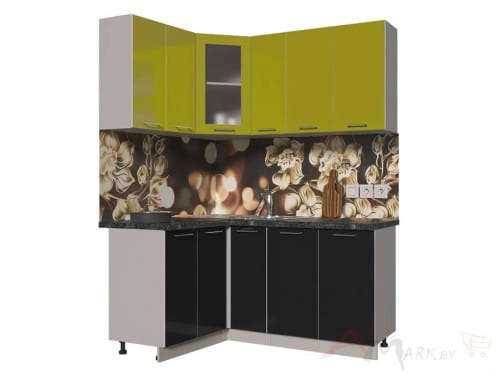 Угловая кухня Интерлиния Мила Пластик 1,2x1,7А в цвете черный / олива