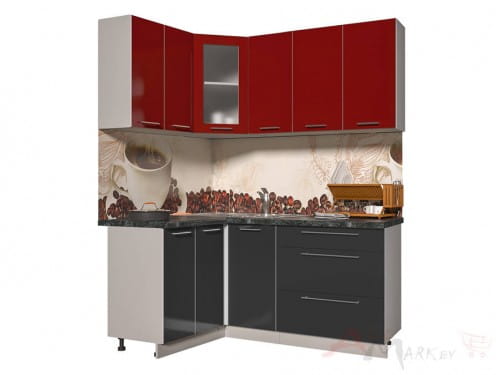 Угловая кухня Интерлиния Мила Пластик 1,2x1,8 в цвете антрацит / красный
