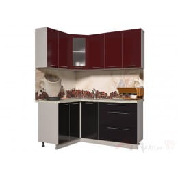 Кухня Интерлиния Мила Пластик 1,2x1,8, черный / бордовый