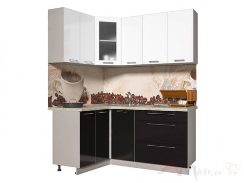 Угловая кухня Интерлиния Мила Пластик 1,2x1,8 в цвете черный / белый