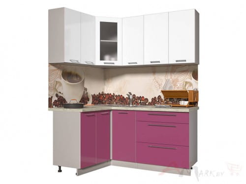 Угловая кухня Интерлиния Мила Пластик 1,2x1,8 в цвете гортензия / белый