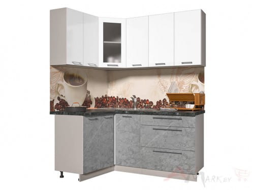 Угловая кухня Интерлиния Мила Пластик 1,2x1,8 в цвете мрамор / белый