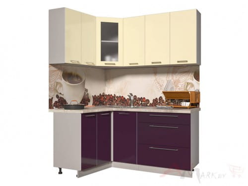 Угловая кухня Интерлиния Мила Пластик 1,2x1,8 в цвете слива / ваниль