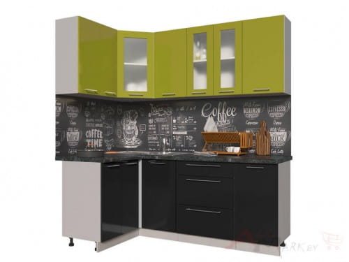 Угловая кухня Интерлиния Мила Пластик 1,2x2,0 в цвете черный / олива