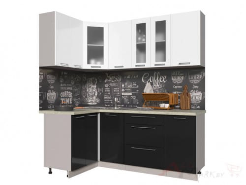 Угловая кухня Интерлиния Мила Пластик 1,2x2,0 в цвете черный / белый
