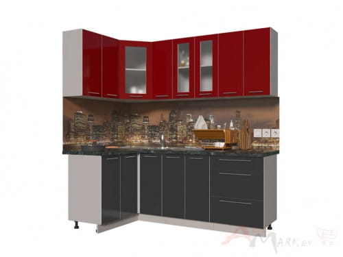 Угловая кухня Интерлиния Мила Пластик 1,2x2,1 в цвете антрацит / красный