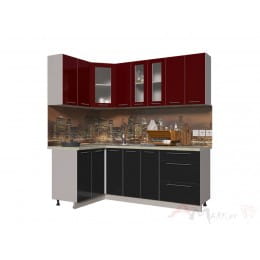 Кухня Интерлиния Мила Пластик 1,2x2,1, черный / бордовый