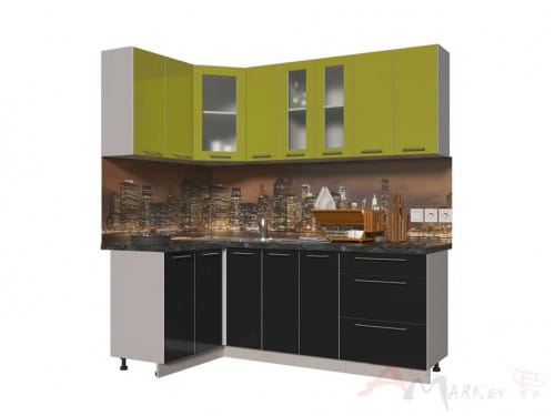 Угловая кухня Интерлиния Мила Пластик 1,2x2,1 в цвете черный / олива