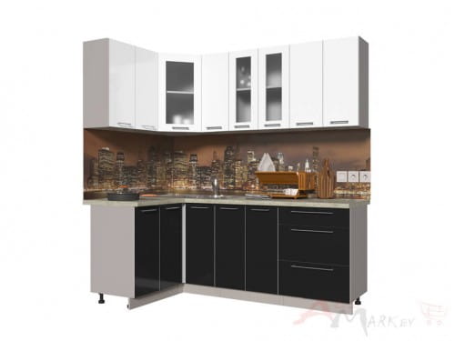 Угловая кухня Интерлиния Мила Пластик 1,2x2,1 в цвете черный / белый