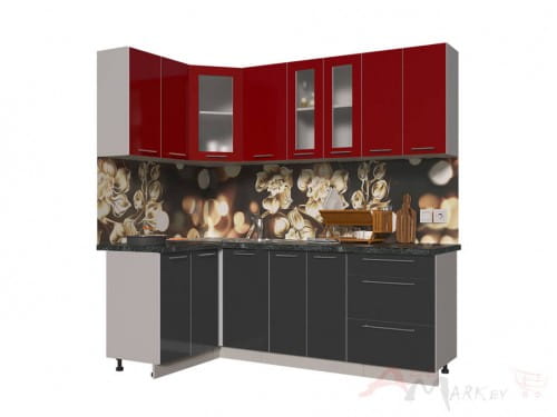 Угловая кухня Интерлиния Мила Пластик 1,2x2,2 в цвете антрацит / красный
