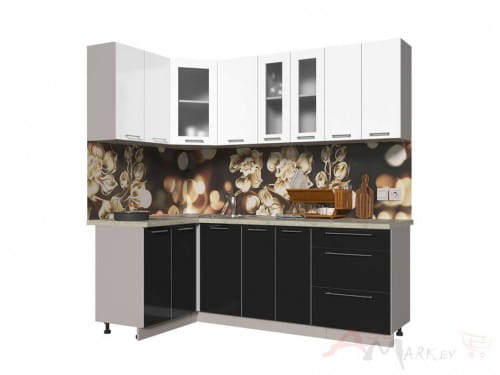 Угловая кухня Интерлиния Мила Пластик 1,2x2,2 в цвете черный / белый