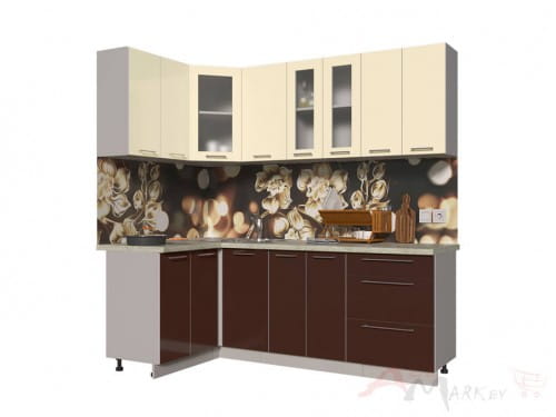 Угловая кухня Интерлиния Мила Пластик 1,2x2,2 в цвете шоколад / ваниль