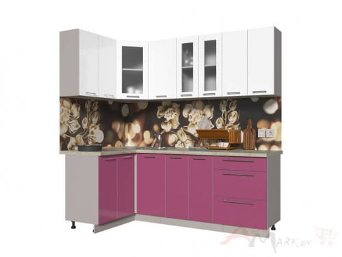 Угловая кухня Интерлиния Мила Пластик 1,2x2,2 в цвете гортензия / белый