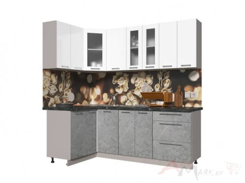 Угловая кухня Интерлиния Мила Пластик 1,2x2,2 в цвете мрамор / белый
