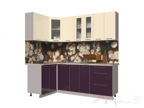 Угловая кухня Интерлиния Мила Пластик 1,2x2,2 в цвете слива / ваниль
