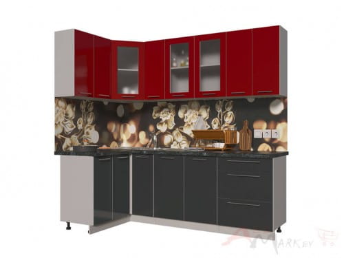 Угловая кухня Интерлиния Мила Пластик 1,2x2,3 в цвете антрацит / красный