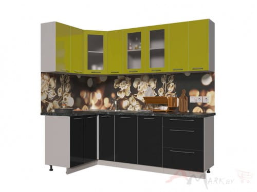 Угловая кухня Интерлиния Мила Пластик 1,2x2,3 в цвете черный / олива