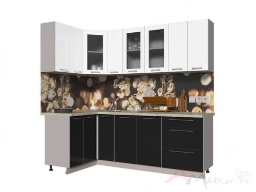 Угловая кухня Интерлиния Мила Пластик 1,2x2,3 в цвете черный / белый
