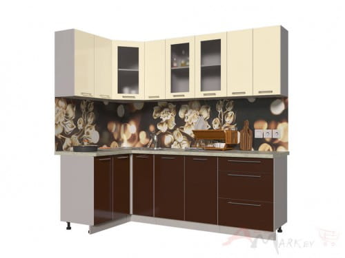 Угловая кухня Интерлиния Мила Пластик 1,2x2,3 в цвете шоколад / ваниль