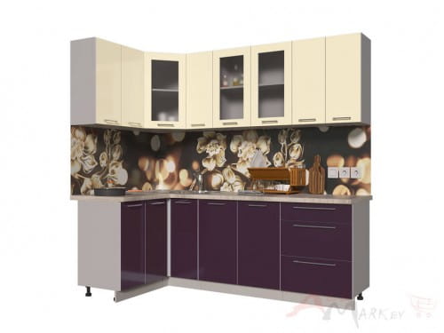 Угловая кухня Интерлиния Мила Пластик 1,2x2,3 в цвете слива / ваниль