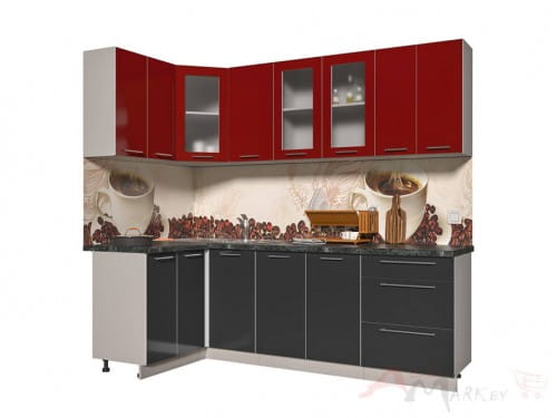 Угловая кухня Интерлиния Мила Пластик 1,2x2,4 в цвете антрацит / красный