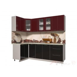 Кухня Интерлиния Мила Пластик 1,2x2,4, черный / бордовый