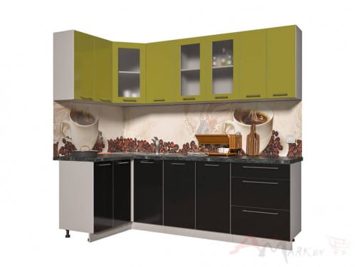 Угловая кухня Интерлиния Мила Пластик 1,2x2,4 в цвете черный / олива