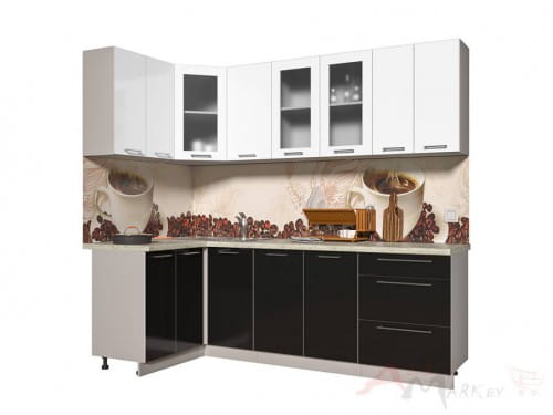 Угловая кухня Интерлиния Мила Пластик 1,2x2,4 в цвете черный / белый