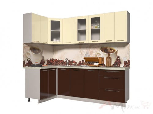 Угловая кухня Интерлиния Мила Пластик 1,2x2,4 в цвете шоколад / ваниль